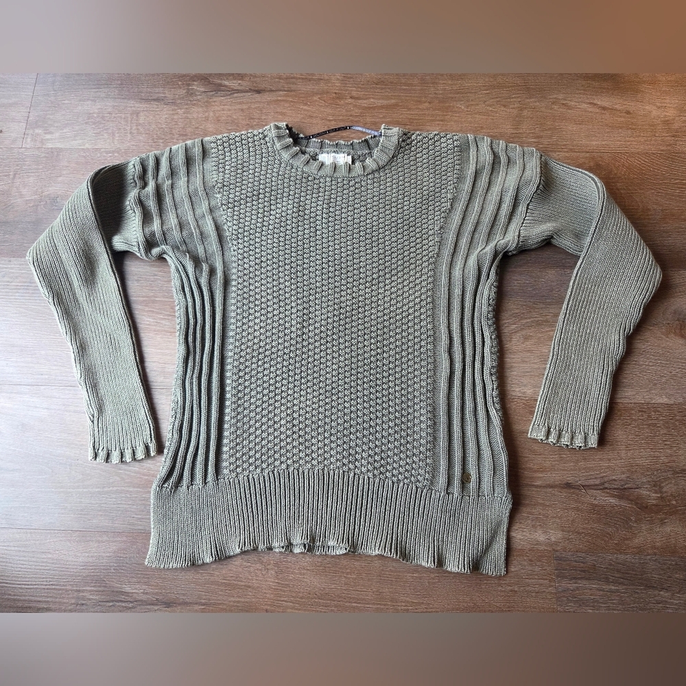 Volcom "Twisted Mr." Oversized Chunky Knit Crew Neck Sweater Olive Green/Grey